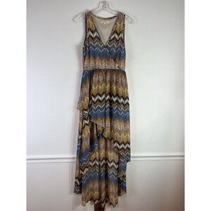 Altar’d State Women’s Boho Maxi Dress Sleeveless Festival M Chevron Asymmetrical